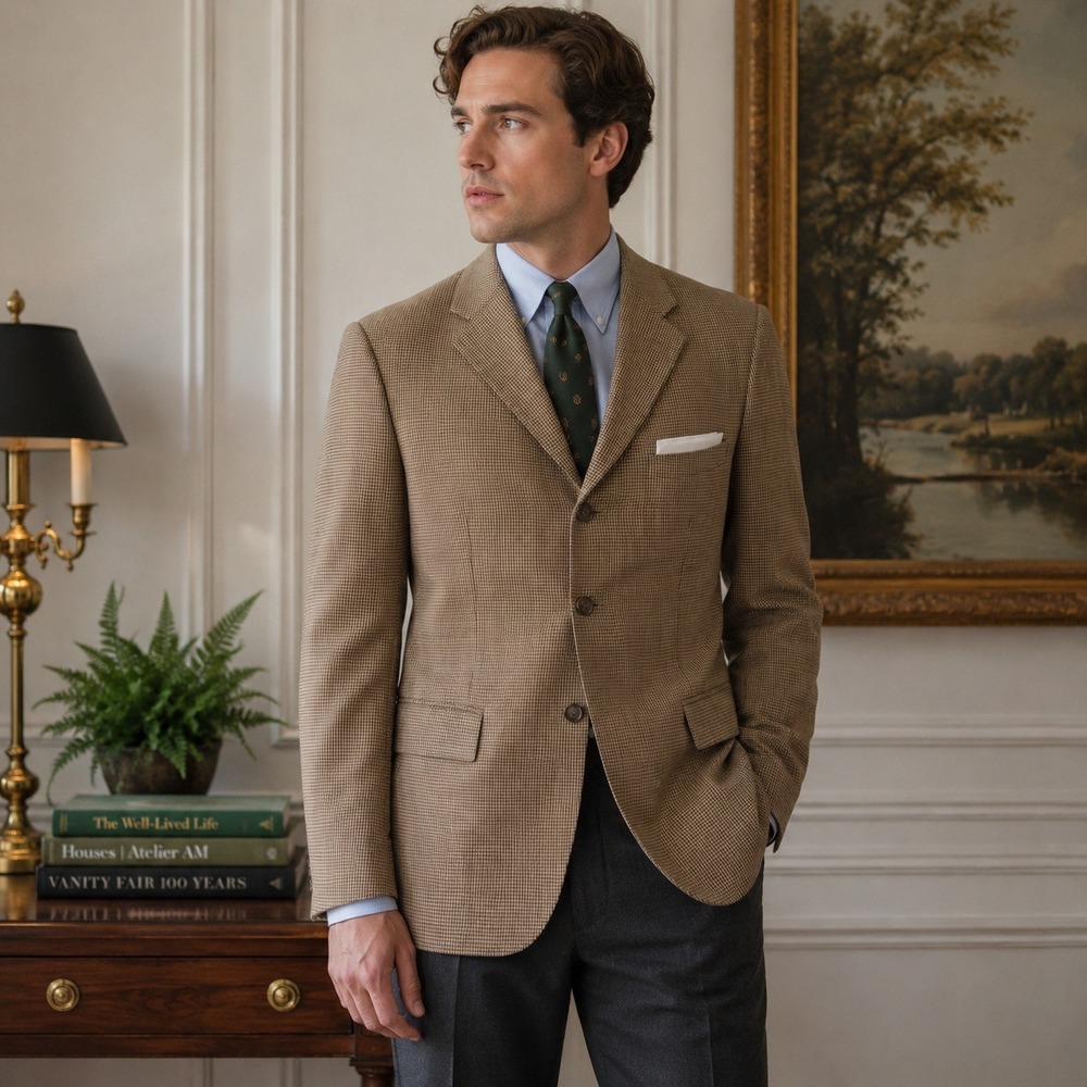 Vintage Polo Ralph Lauren Italy Sport Coat Blazer Brown Houndstooth 3 Button 44L
